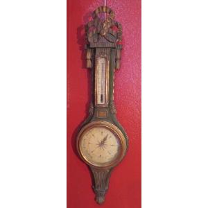 Old Large Wall Barometer In Lacquered And Gilded Wood Lxvi Style Period Late Nineteenth