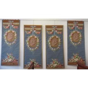 4 Large Panels Wallpaper XIX Manufacture Zuber Expo Paris 1867 D After Les Gobelins