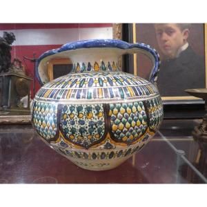 Old Very Large Vase With Ceramic Handles Tunisia Chemla Or Nabeul Twentieth Islamic Pottery