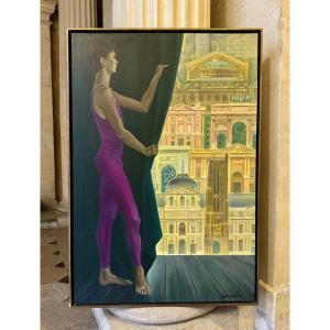 Paris On Stage, Oil On Canvas By Emile Deschler 1983