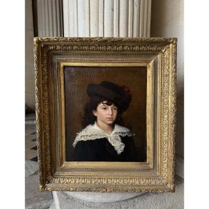 Portrait Of A Child With A Hat, By Paul Langlois 1881
