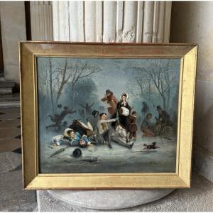 The Joys Of Skating, Oil On Canvas, Signed, Circa 1880