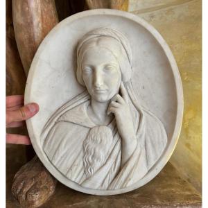 Portrait Of A Young Woman, Marble Medallion, Circa 1830