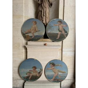 Children's Games, 4 Canvases Napoleon III Period, Pierre Cardin Collection 