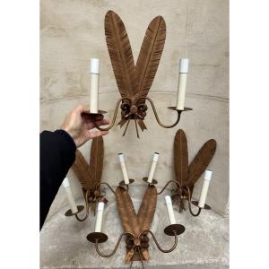Two Pairs Of Feather Wall Sconces, 1970s