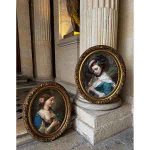 Pair Of Large Pastels Circa 1860 By Constant Joseph Brochart