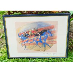 Lithograph, Framed Silkscreen, Signed Under Glass - Grand Prix d'Amérique 1998