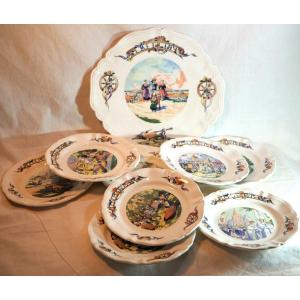 Lot Of Plates And Celtic Dessert Dish Sdv Sarreguemines, Digoin And Vitry-le-françois