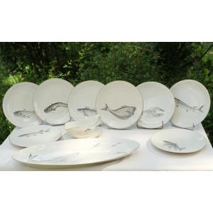 Fish Service 8 Plates, Dish And Sauce Boat Heinrich Anmut Bavaria Gui24bav001 H & C Heinrich