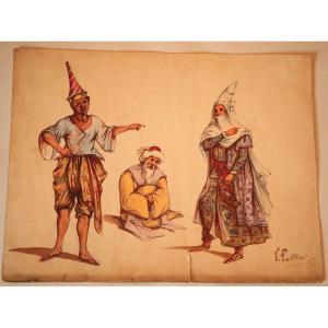 Ink Watercolor + Colors - Thailand Mandarin Kingdom Of Siam Visiting Turkey XIX