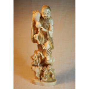China - Statuette Of Immortal Marine Ivory Okimono Chinese Netsuke Li Tieguai 李铁拐 