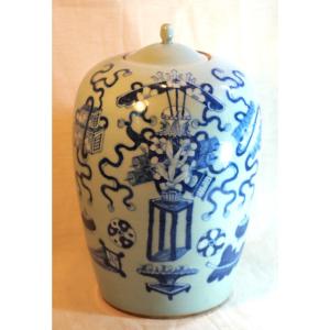 China - Buddhist Eight Treasures Jar 八吉祥 Blue And White 青花 Qing Period (1644-1912)