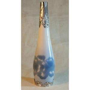 Sèvres - Porcelain Soliflore Vaporous Floral Motifs Blue Silver Minerva Hallmark Scn25cop001