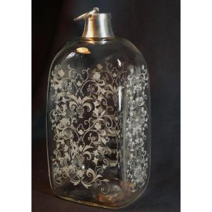 Baccarat Decanter With Engraved Sides Rocher Frères La Côte St André Silver Frame Stopper Cab25roc001