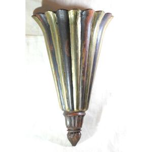 Sconce Carved Wood Gadrooned Cone Shape Several Parts Brass Veneer Sbx25apl001