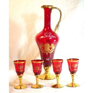 Judaica - Murano Hanukkah Service - Lions Of Judah - Torah Menorah