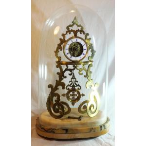 Chiseled Bronze Skeleton Clock, Marble Base With Globe, 19th Century Slo25pen001