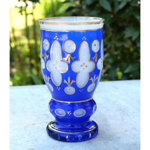 Blue And White Glass Overlay Vase With Gold Enamel Decoration - European Work, Late 19th Century Scn25ovr001