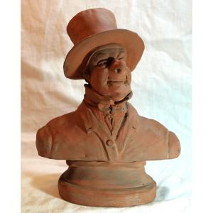 Terracotta Caricature Bust Of A Man With A Hat - In The Daumier Style, 19th Century Rar