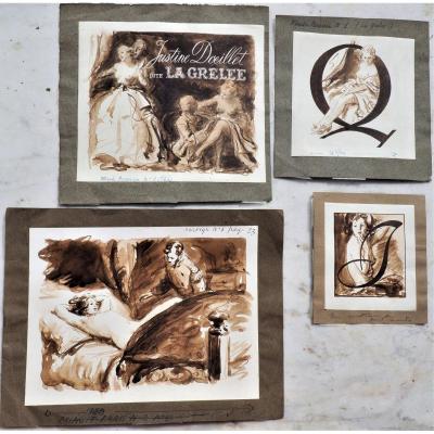 Curiosa Original Ink Lavis From 1950s Erotic Illustrated Newspaper Illustrator