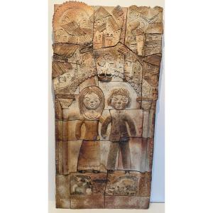 Large Ceramic Bas-relief By Odile Devauchelle 