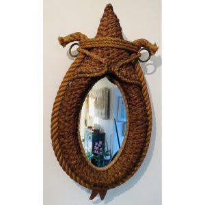 Vintage 1950s Hemp Rope Mirror By Audoux-minet