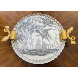 Engraved Glass Top With Murano Gold Inclusions By Barovier And Toso