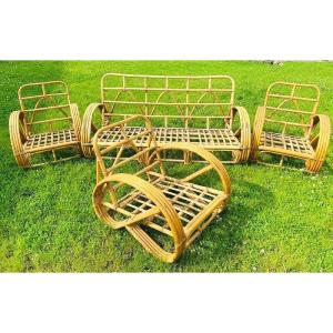 Rare Vintage Paul Frankl Rattan Living Room Set From The 1950s