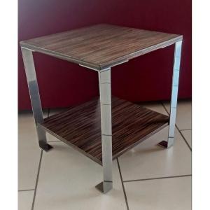 Coffee Table Or Side Table In Zebrano Wood And Chrome, 1970s