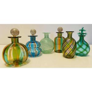 Set Of Mini Perfume Bottles/vases From The 1950s In Murano Glass From Venice 