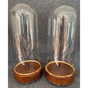  Pair Of Large Blown Glass Globe Domes On Bases, Charles X Period