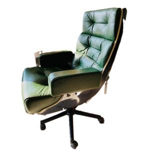 Swivel Armchair In Leather And Plexiglass, 70s Vintage Design