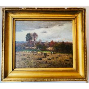 Antique 19th-century Painting, Oil On Canvas, Pastoral Scene