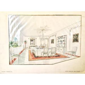 Original Watercolor For The Residence Of Prince Khalid Bin Fahad By Maison Mercier In Paris