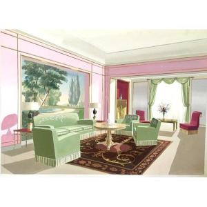 Original Watercolor For The Residence Of Prince Khalid Bin Fahad By Maison Mercier In Paris