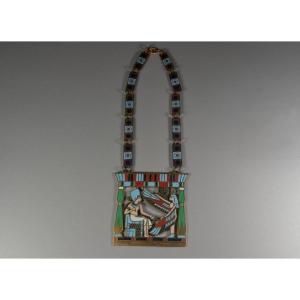 Large Champleve Enameled Egyptian Revival Necklace