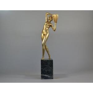 Tall 62cm Bronze Lady Holding A Jar. Probably P. Le Faguays