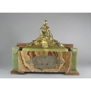 Georges Lavroff Impressive Art Deco Bronze And Marble Clock Georges Lavroff (1895-1991)