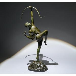 Tall Diana Huntress 67cm Pierre Le Faguays Bronze For Susse Foundry. Pierre Le Faguays. (1892-1