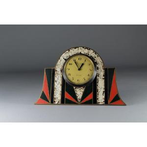 Stunning 1930 Eggshel And Laquer Clock. Sandoz ? Brandt ?