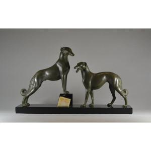 Art Deco Sculpture Of Greyhounds Group By Carvin