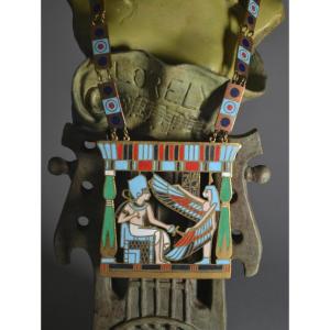 Sautoir Egyptomanie Art Deco Enameled Pendant