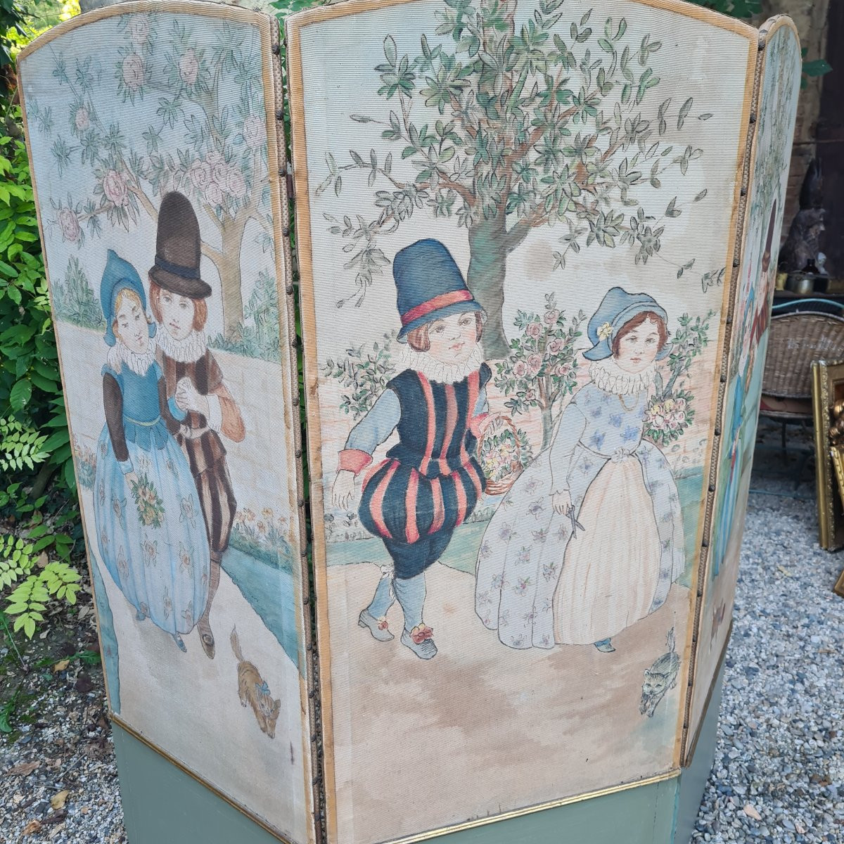 Paravento dipinto in tessuto art Déco-photo-2