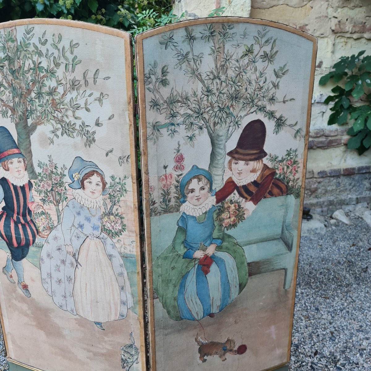 Paravento dipinto in tessuto art Déco-photo-3