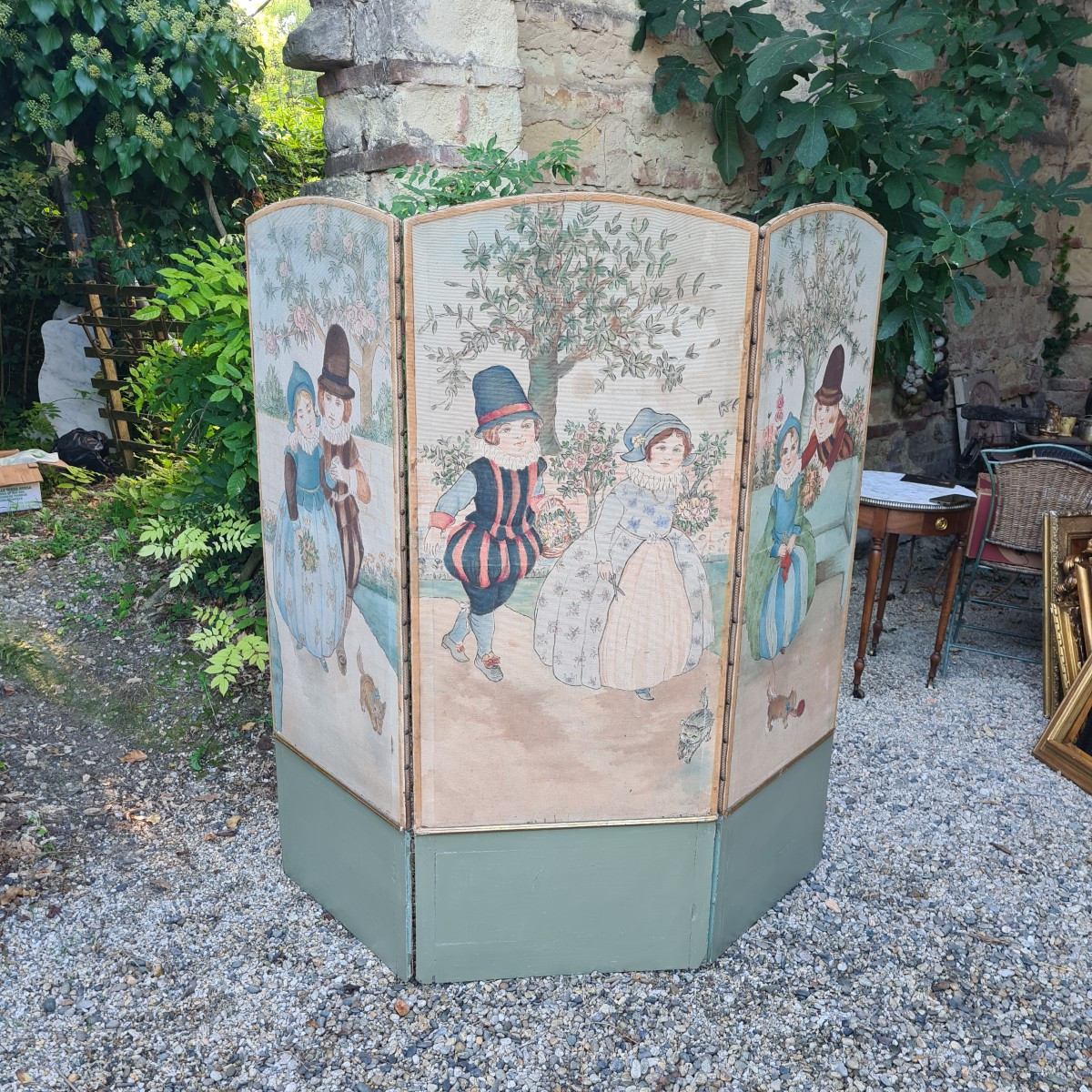 Paravento dipinto in tessuto art Déco