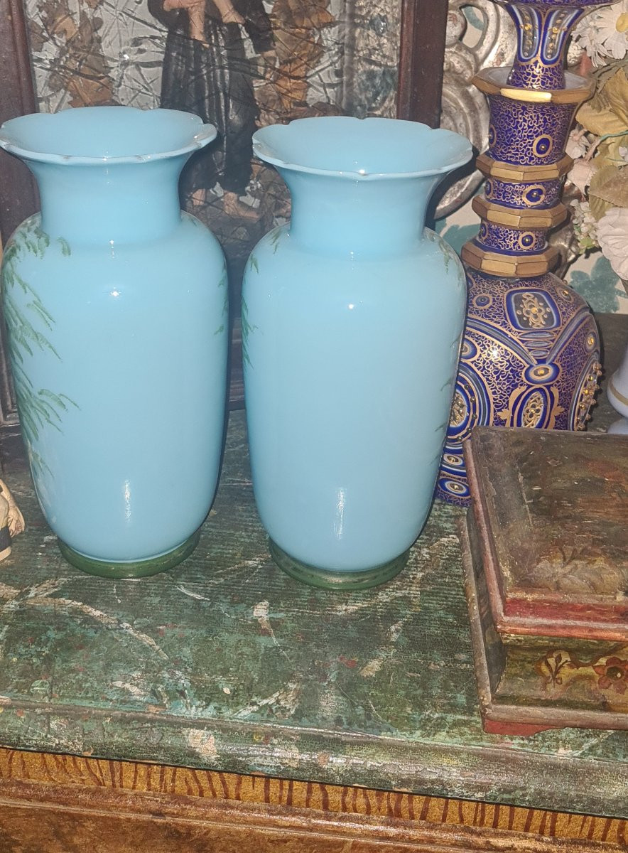 Coppia di vasi in opalina dipinti-photo-2