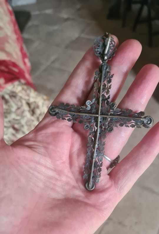 Croce del 800 in argento con strass-photo-3