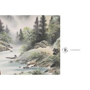 Kakejiku Landscape Fisherman Mountain Paint Japan Asia