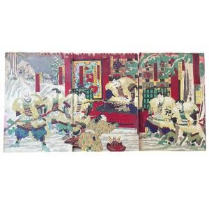 Print Ukiyoe Samurai Snow Kabuki Yoshitsune Shogun Japan Asia