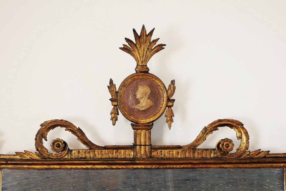 specchiera caminiera neoclassica Luigi XVI in legno intagliato dorato-photo-2